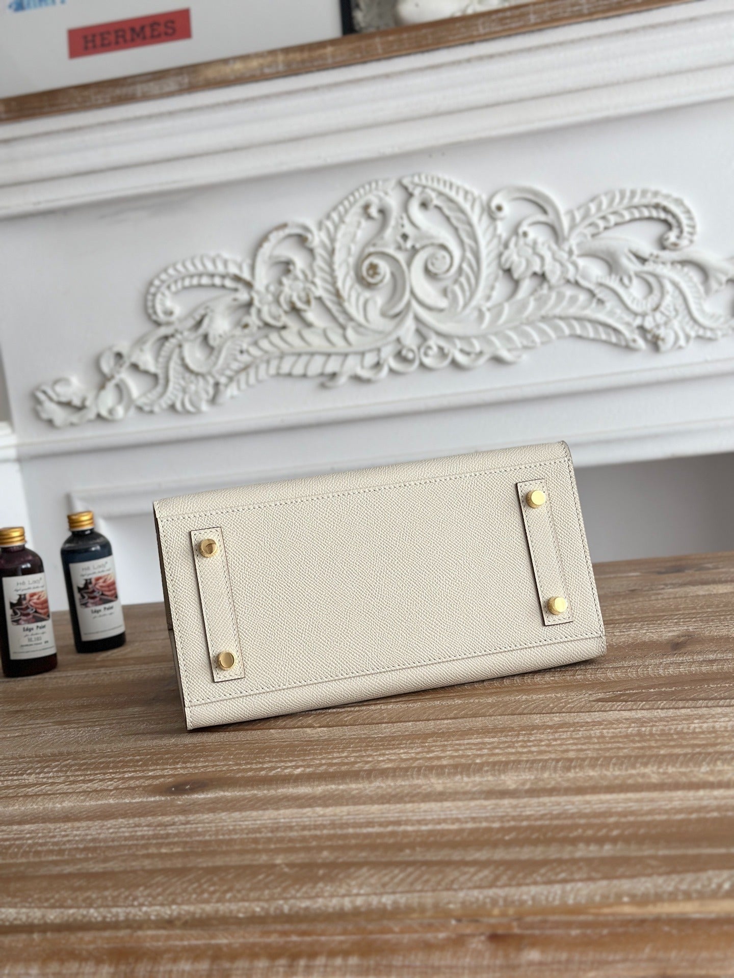 Birkin Style Handbag | 25cm Epsom Leather Tote | Creamy Off-White, Gold Hardware