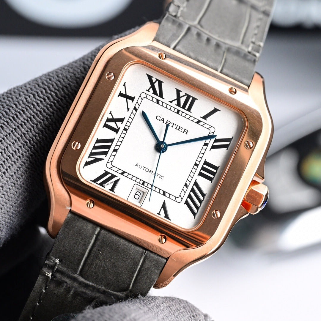 Cartier Santos Dumont Gold Case on Grey Leather Strap