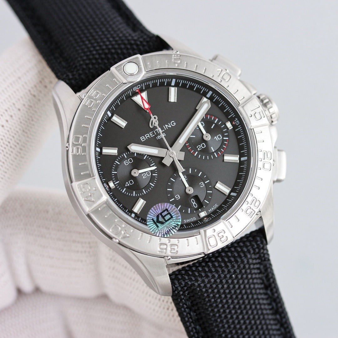 Breitling Chronograph Black Dial Men’s Watch – Tactical Carbon Fiber Case, Swiss Made, 44mm