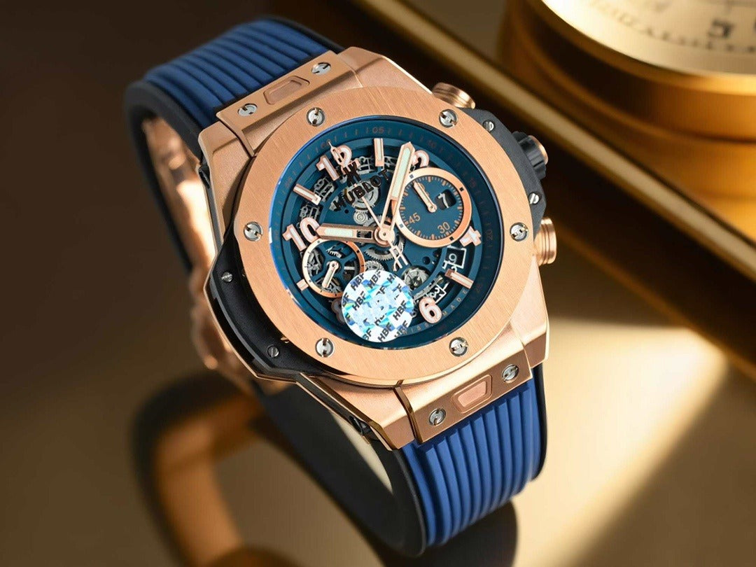 Hublot Big Bang with Blue Skeleton Dial and Gold Case