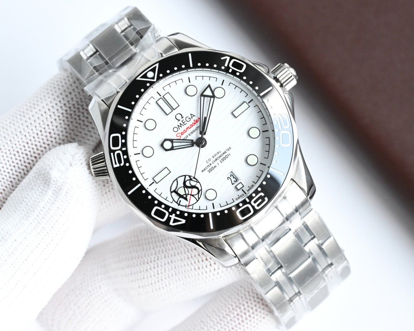 Stainless Steel Omega Seamaster with White Ceramic Dial