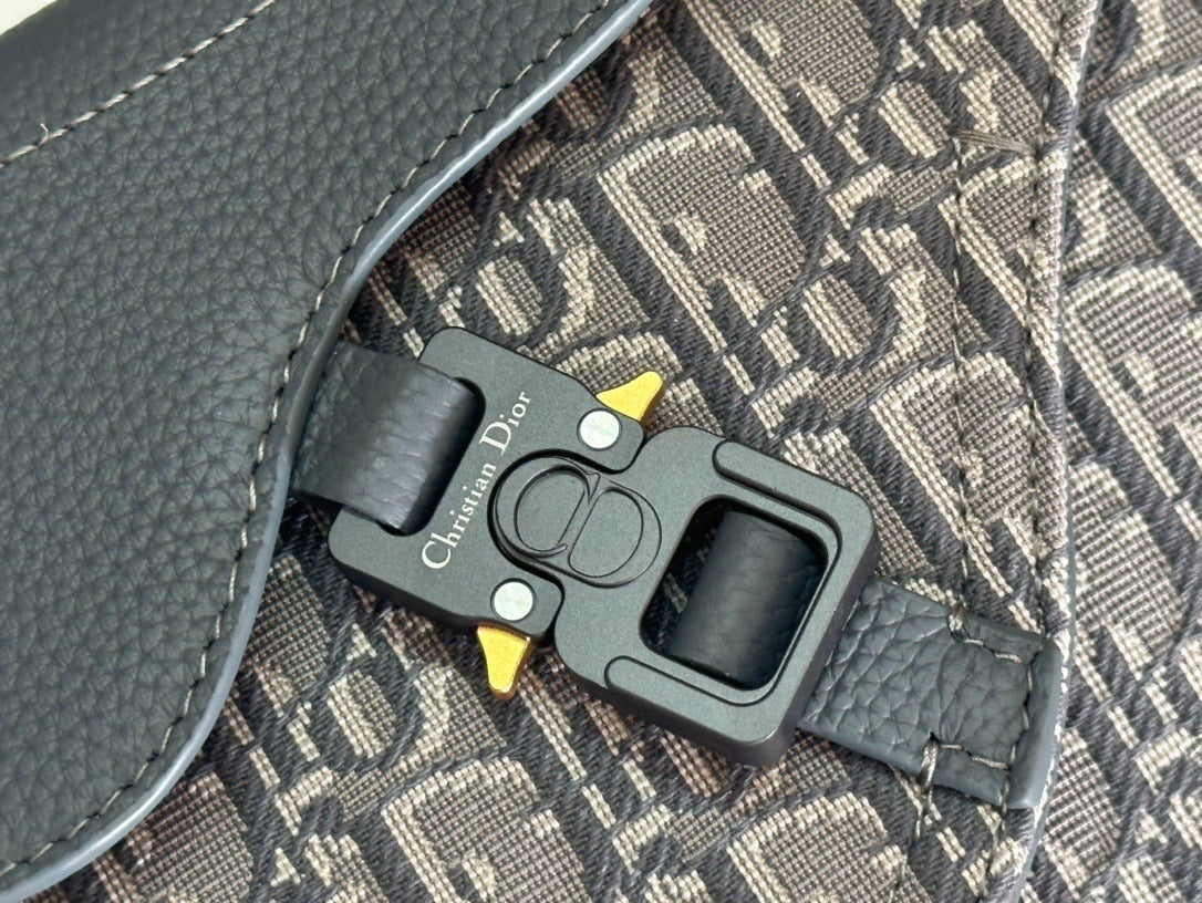 Christian Dior Saddle Bag | Grey Oblique Monogram Jacquard | Tactical Strap