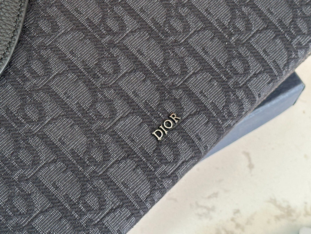 Christian Dior Oblique Flap Pouch | Black Monogram Leather Crossbody