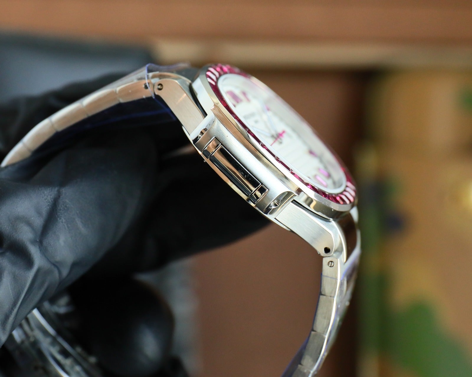 Patek Philippe Nautilus Style Automatic Watch | White Dial, Diamond or Ruby Bezel in Steel