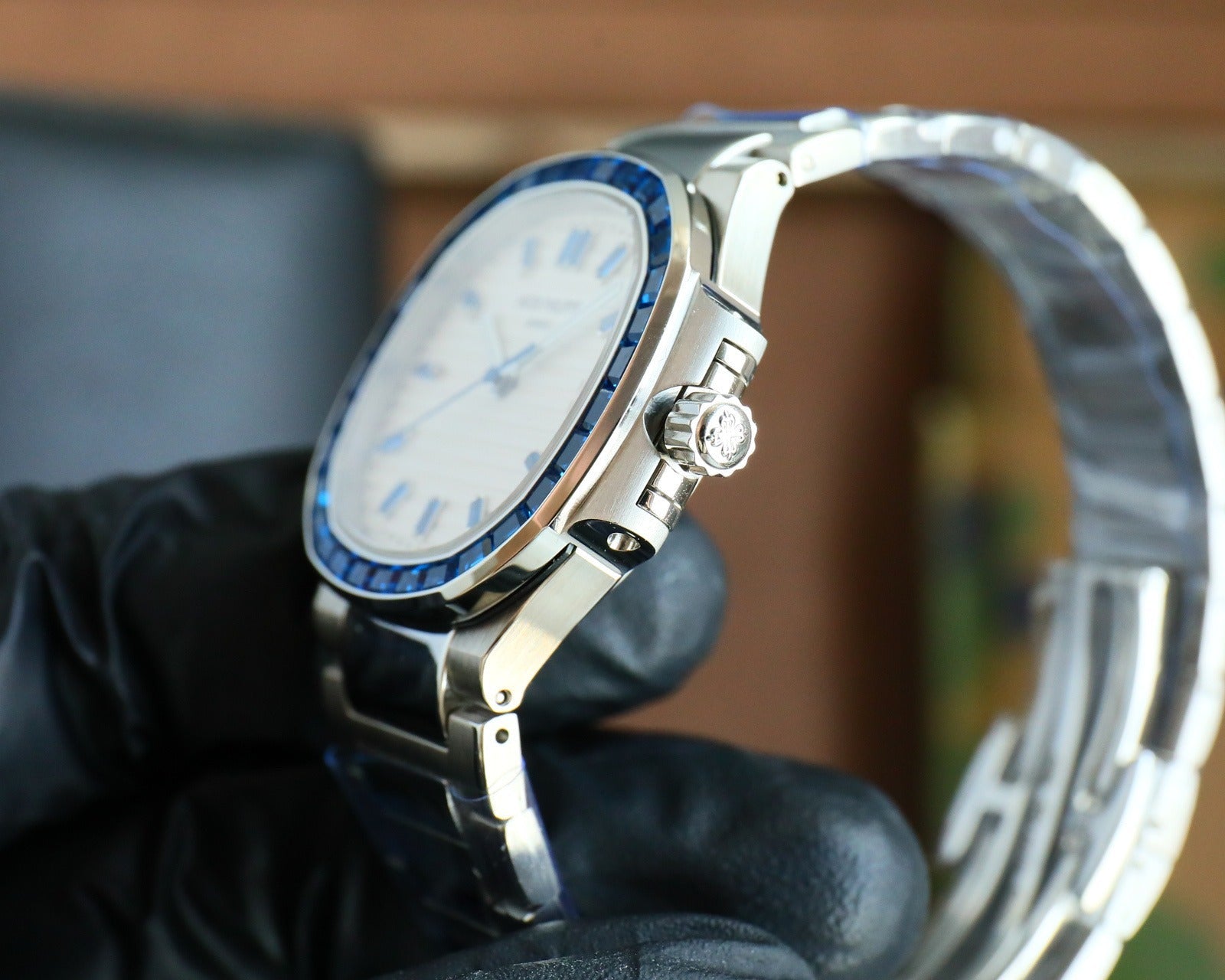 Patek Philippe Nautilus Style Automatic Watch | Sapphire Bezel, Stainless Steel