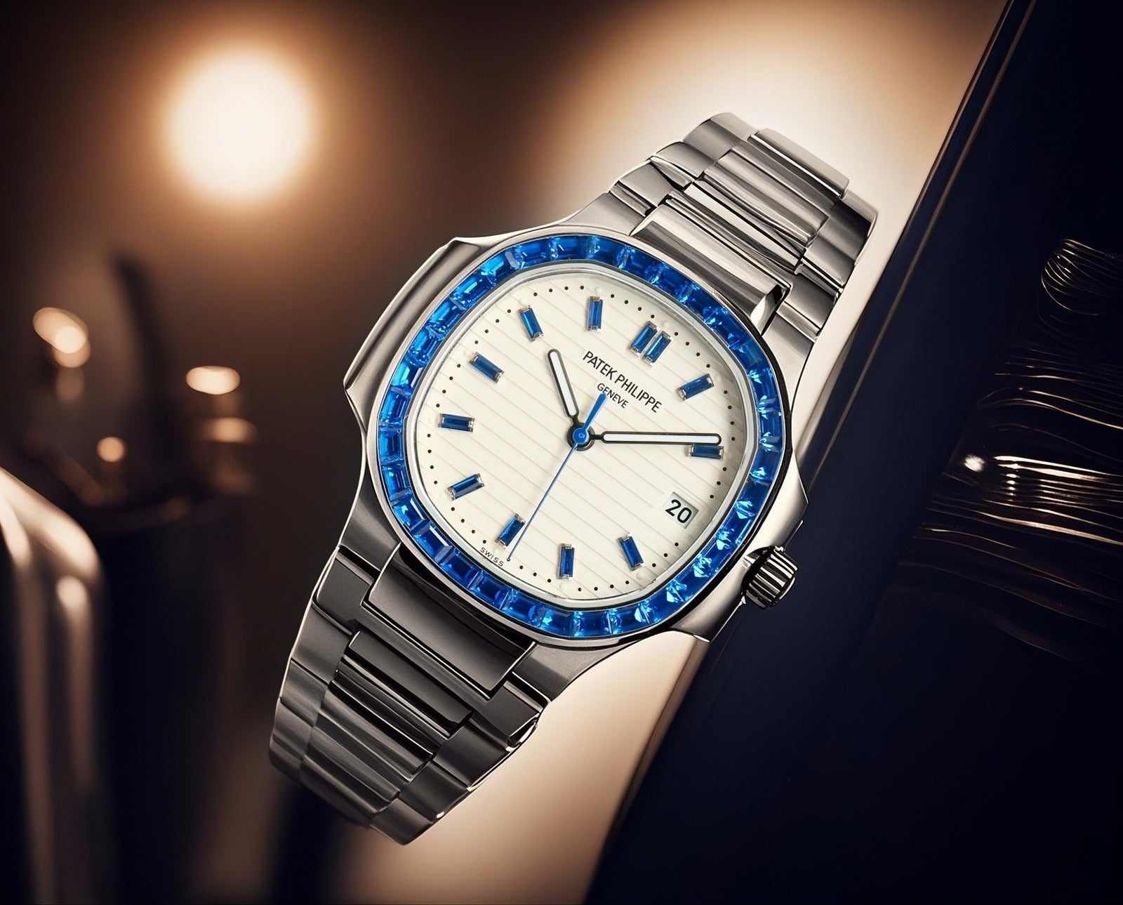 Patek Philippe Nautilus Style Automatic Watch | Gem-Set Bezel, Steel & Rose Gold