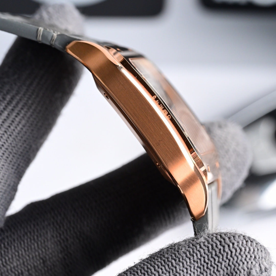 Cartier Santos Dumont Gold Case on Grey Leather Strap