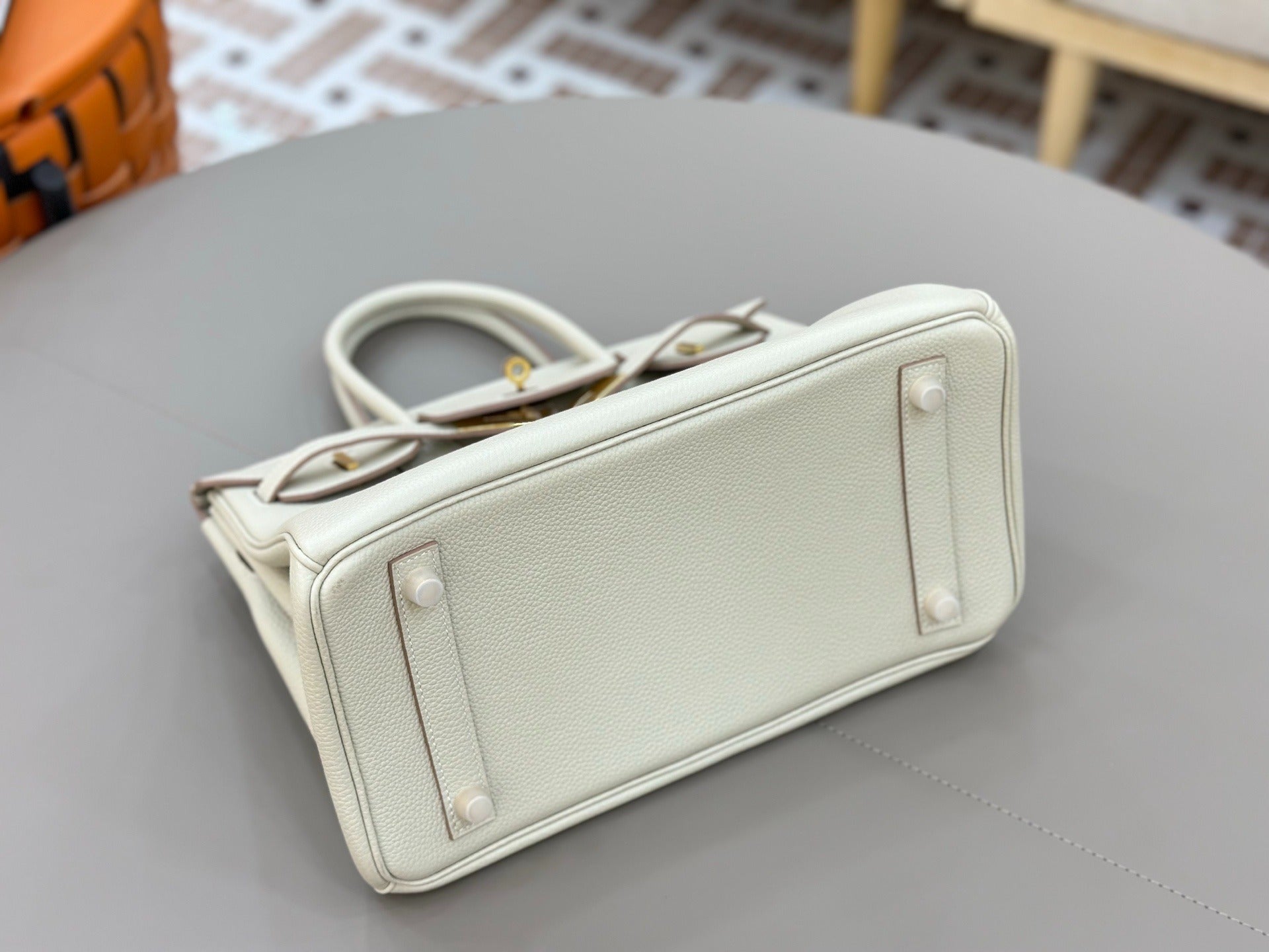 Birkin Style Handbag 30cm | Creamy Off-White Grained Leather | Gold Hardware