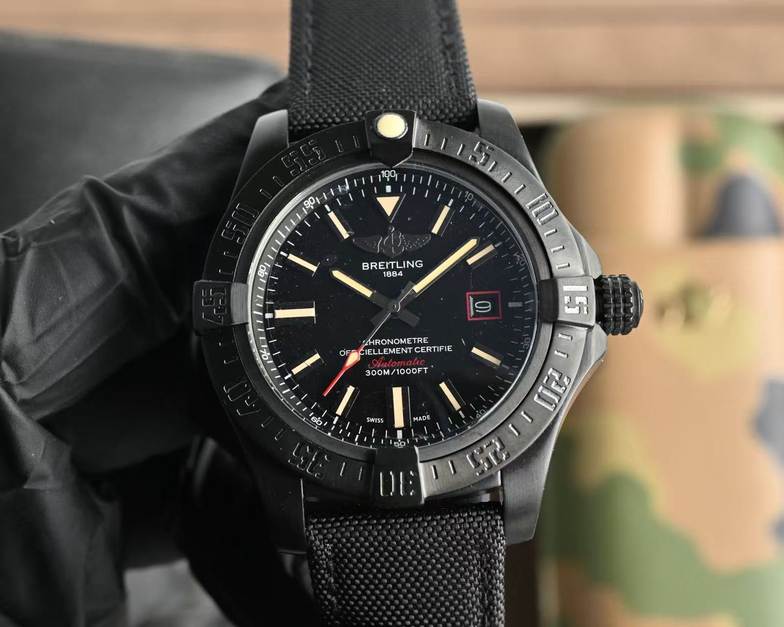 Breitling Super Avenger Automatic Watch 44mm | Black, Yellow Dial | Rubber & Fabric Strap