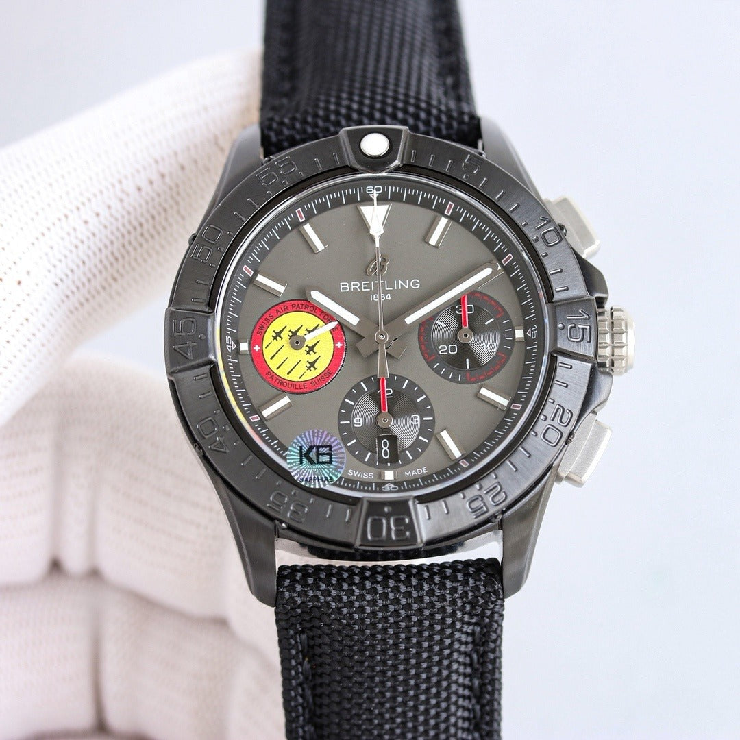 Breitling Super Avenger Chronograph 46 Automatic Watch | Men's Black/Blue Dial & Nylon Strap