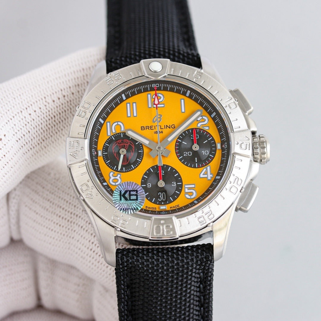 Breitling Chronograph Black Dial Men’s Watch – Tactical Carbon Fiber Case, Swiss Made, 44mm
