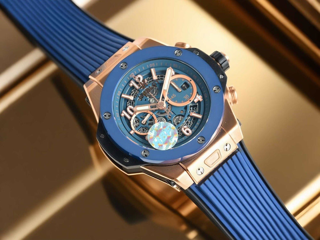 Hublot Big Bang with Blue Skeleton Dial and Gold Case