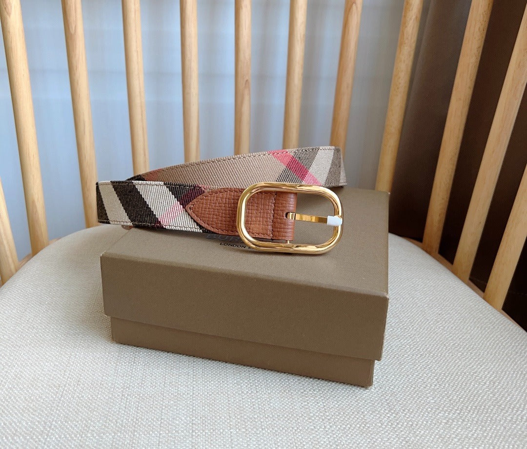 Plaid Pattern Canvas Belt with Rectangular Buckle