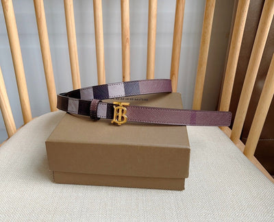 Women's Plaid Pattern Skinny Belt with Initial Buckle
