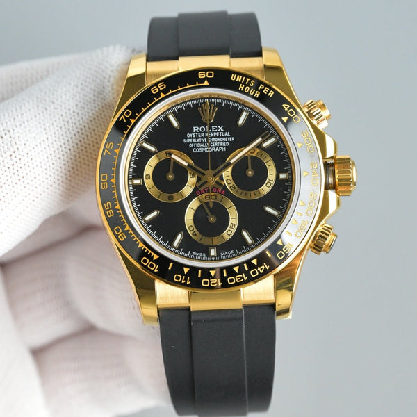 Yellow Gold Rolex Daytona with Black Dial and Oysterflex Strap