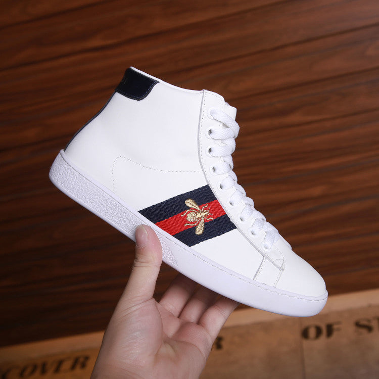 Gucci Ace Bee Stripe White Leather High-Top Sneakers