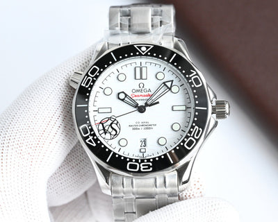 Stainless Steel Omega Seamaster with White Ceramic Dial