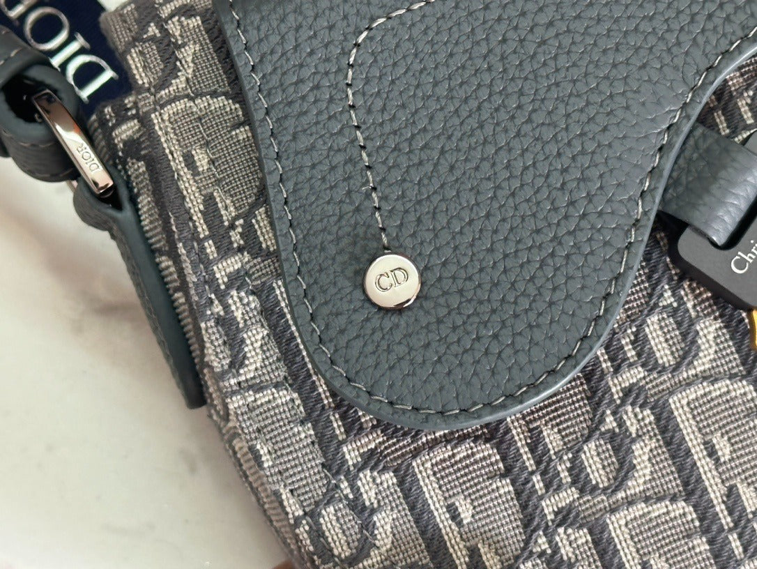 Christian Dior Saddle Bag | Grey Oblique Monogram Jacquard | Tactical Strap