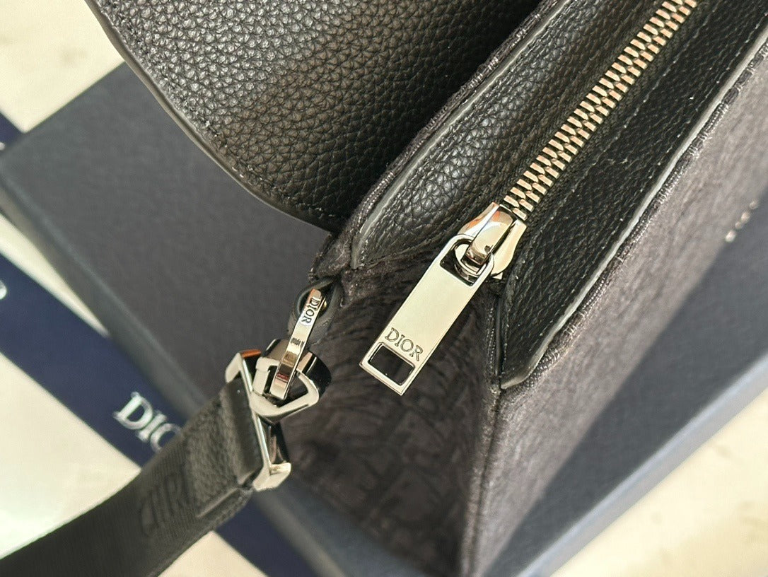Christian Dior Oblique Flap Pouch | Black Monogram Leather Crossbody