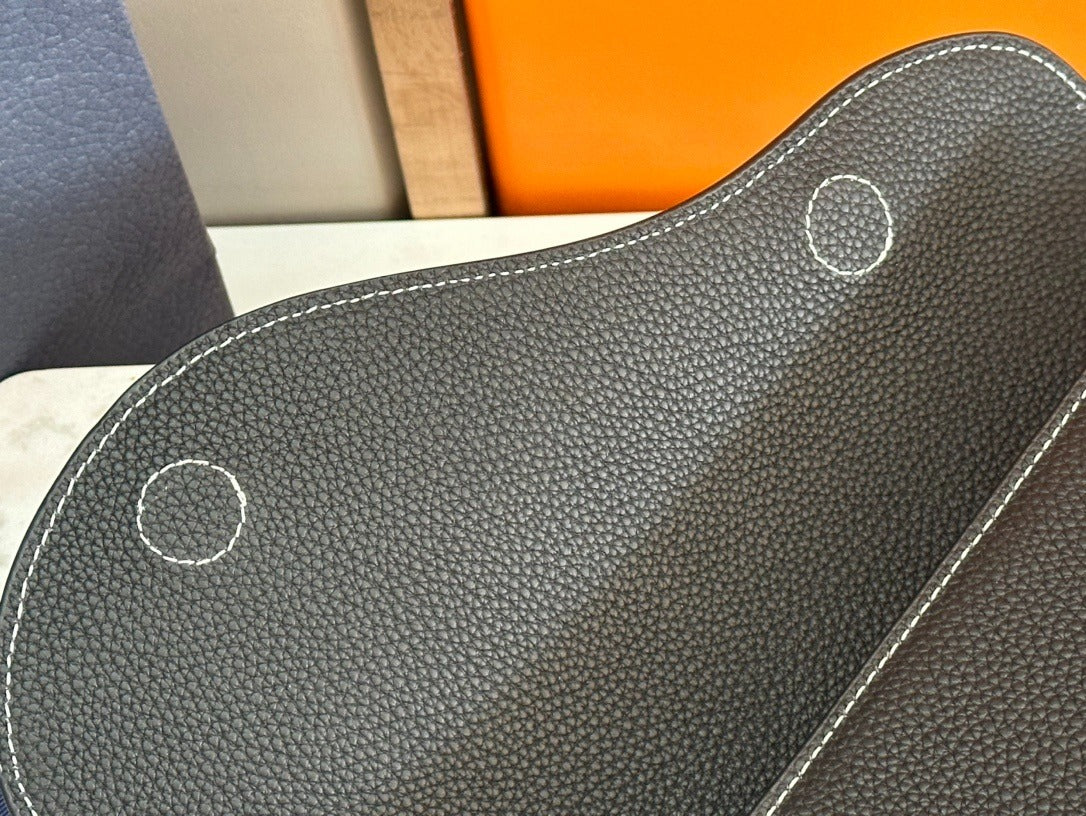 Christian Dior Style Flap Pouch | Black Grained Leather Contrasting Stitch