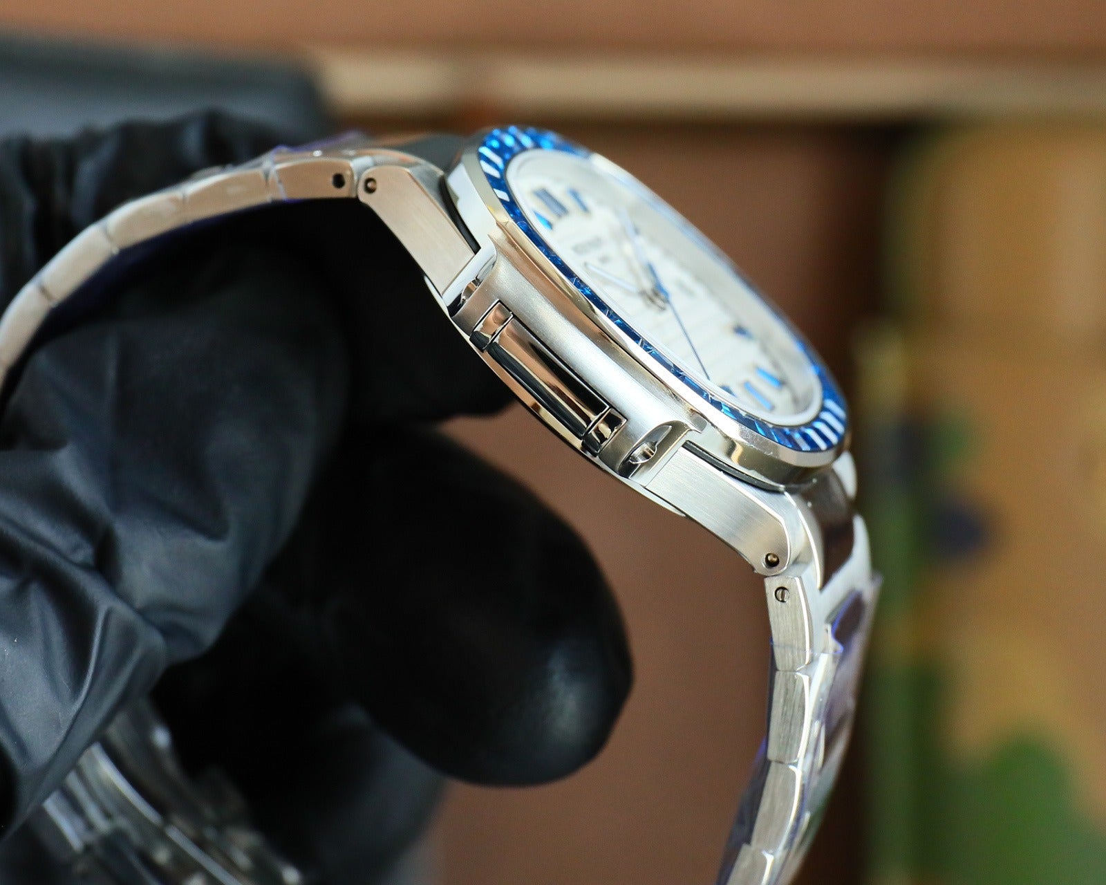 Patek Philippe Nautilus Style Automatic Watch | Sapphire Bezel, Stainless Steel