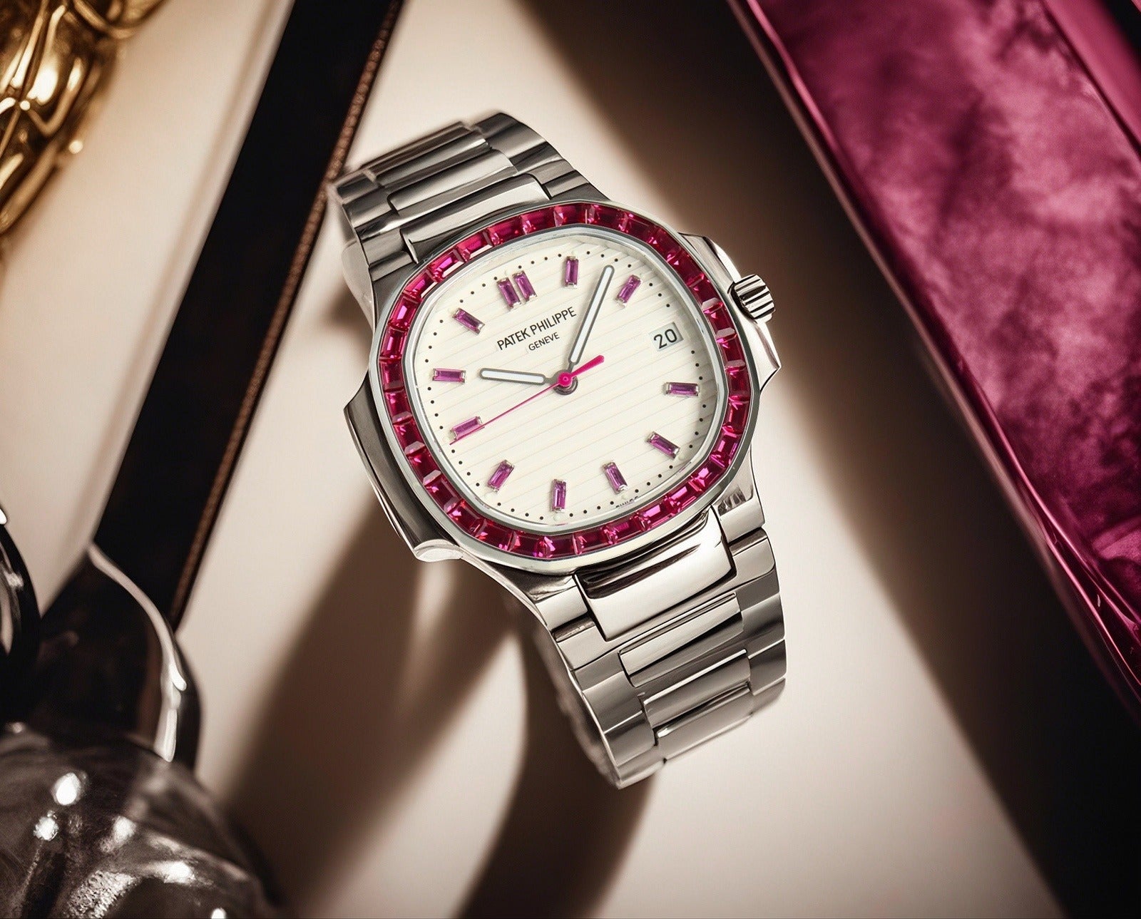 Patek Philippe Nautilus Style Automatic Watch | Gem-Set Bezel, Steel & Rose Gold