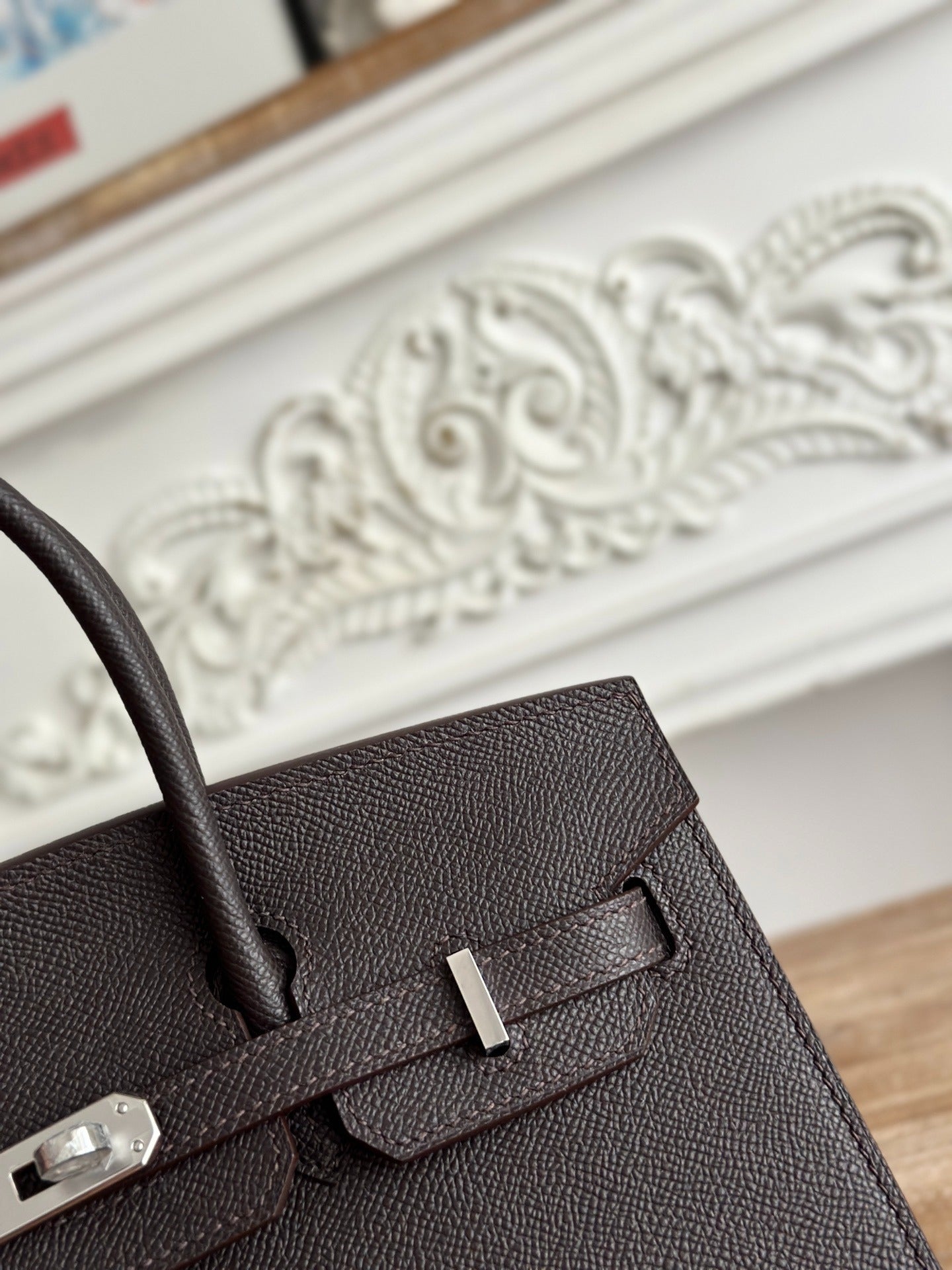 Birkin Style Handbag 25cm | Imported Epsom Leather | Rich Brown, Silver Hardware