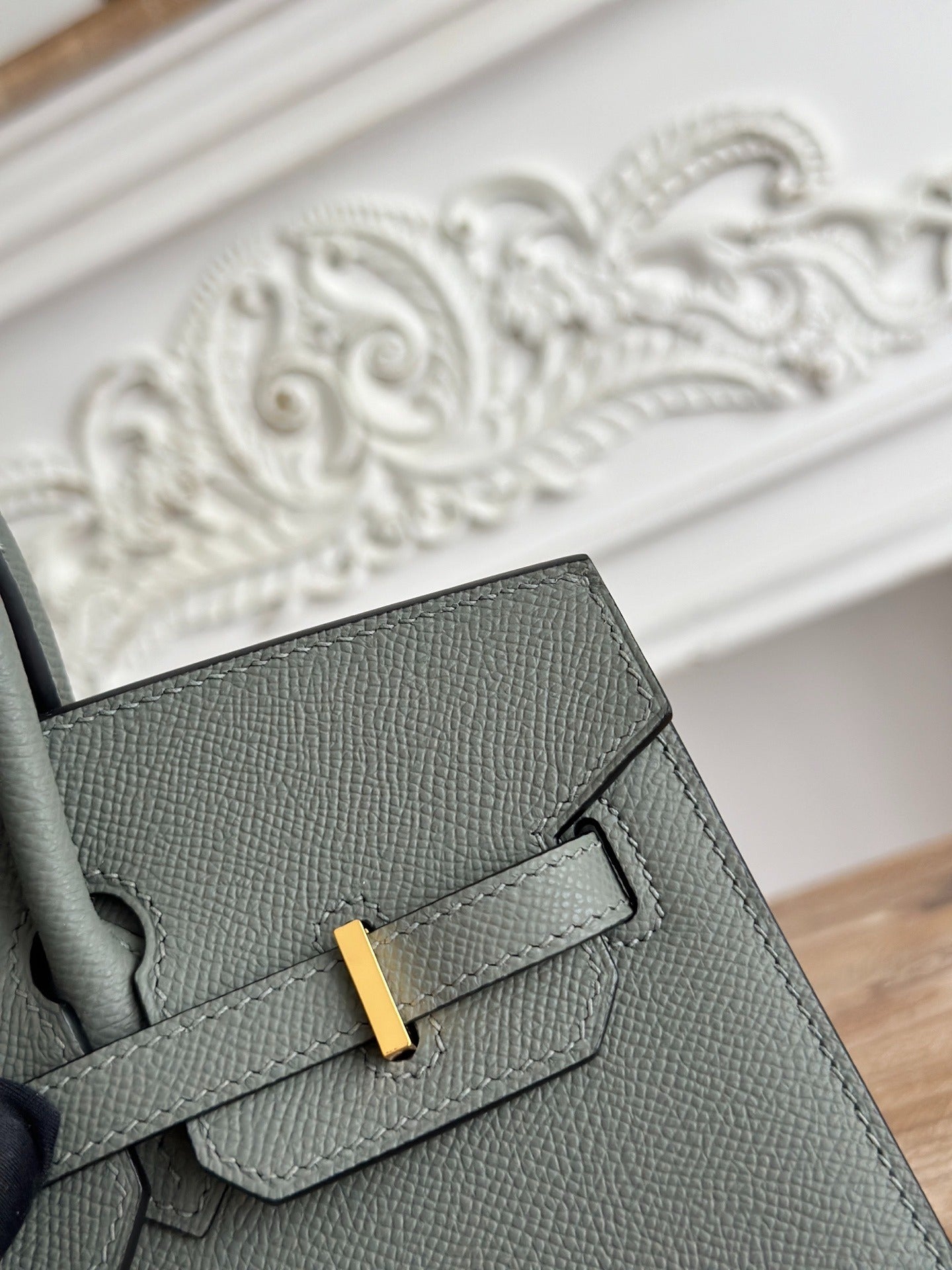 Hermes Birkin Style Handbag 25cm | Imported Epsom Leather | Pewter Grey