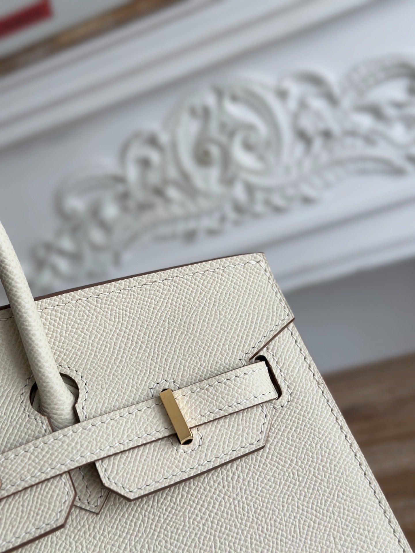 Birkin Style Handbag | 25cm Epsom Leather Tote | Creamy Off-White, Gold Hardware