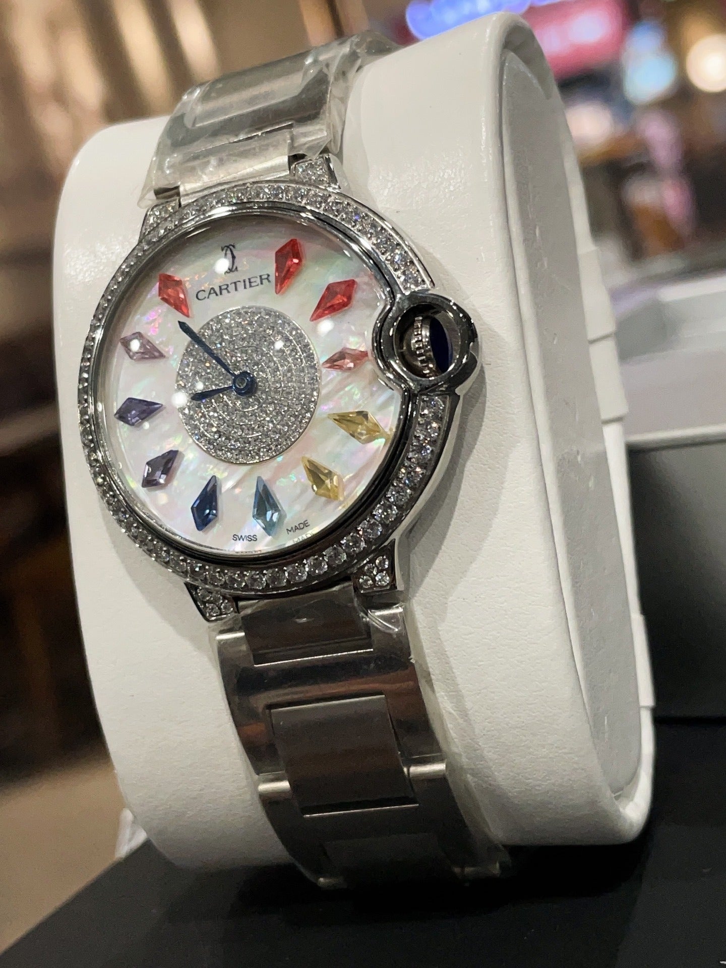 Cartier Ballon Bleu with Diamond Bezel and Mother-of-Pearl Gemstone Dial
