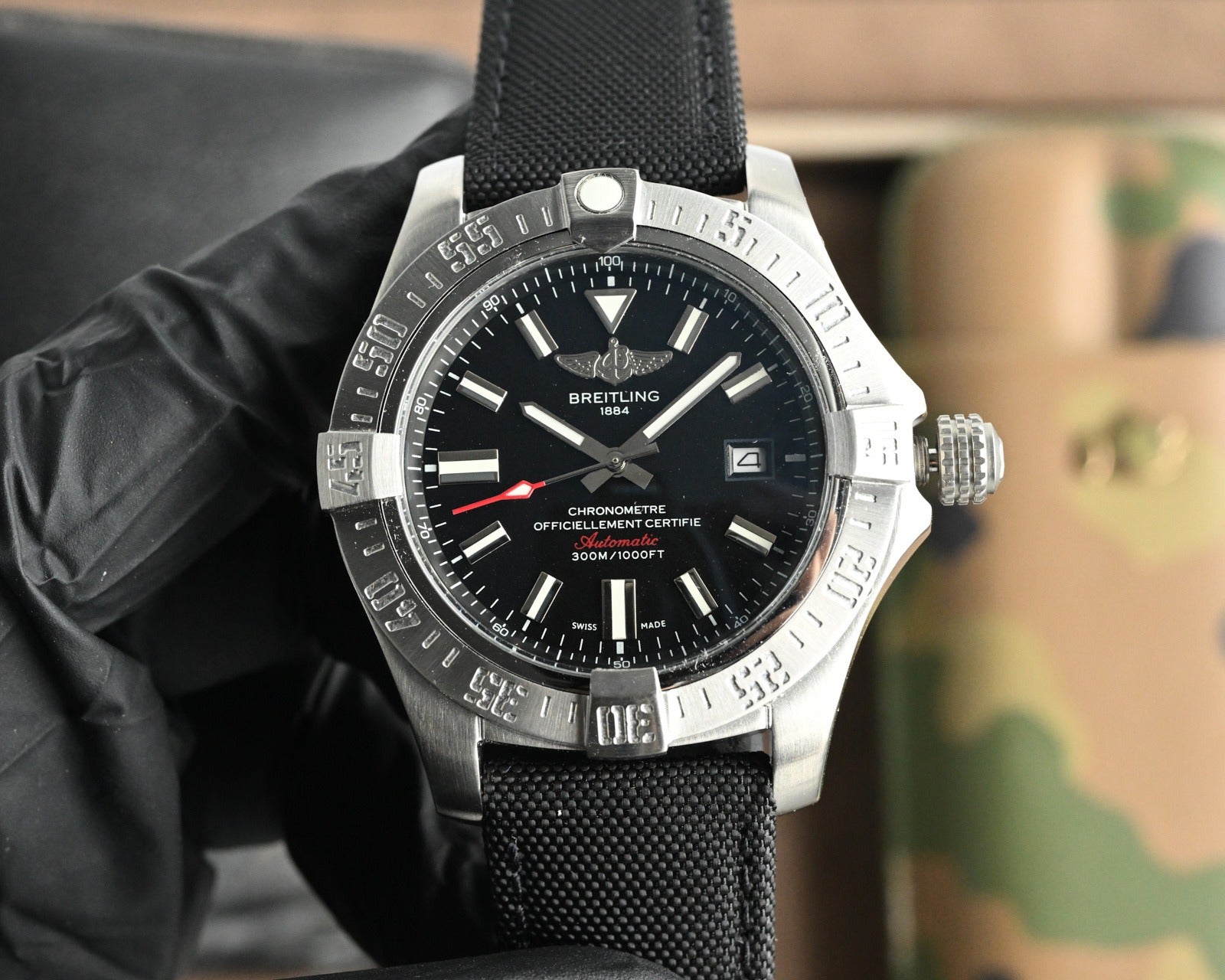 Breitling Super Avenger Automatic Watch 44mm | Black, Yellow Dial | Rubber & Fabric Strap