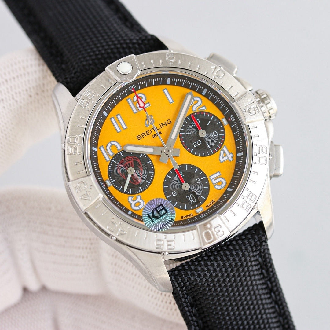 Breitling Chronograph Black Dial Men’s Watch – Tactical Carbon Fiber Case, Swiss Made, 44mm