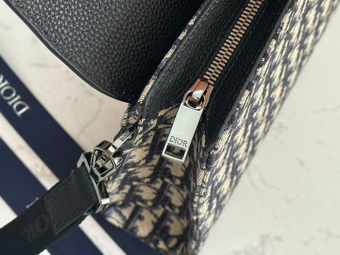 Christian Dior Oblique Flap Pouch | Blue Monogram Jacquard Leather