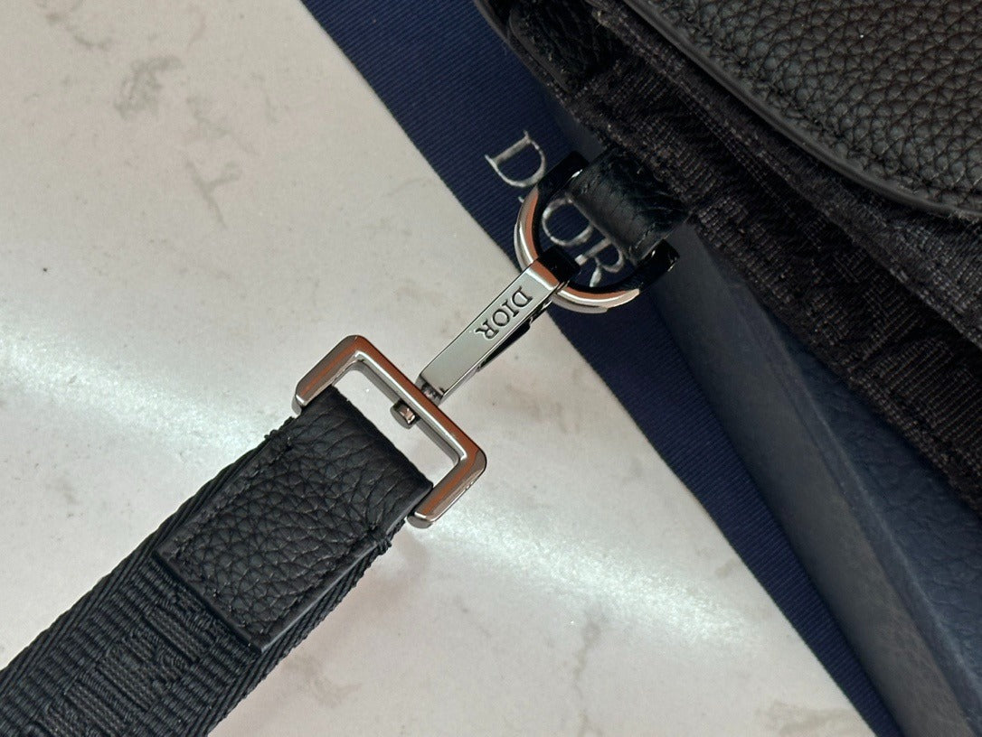 Christian Dior Oblique Flap Pouch | Black Monogram Leather Crossbody