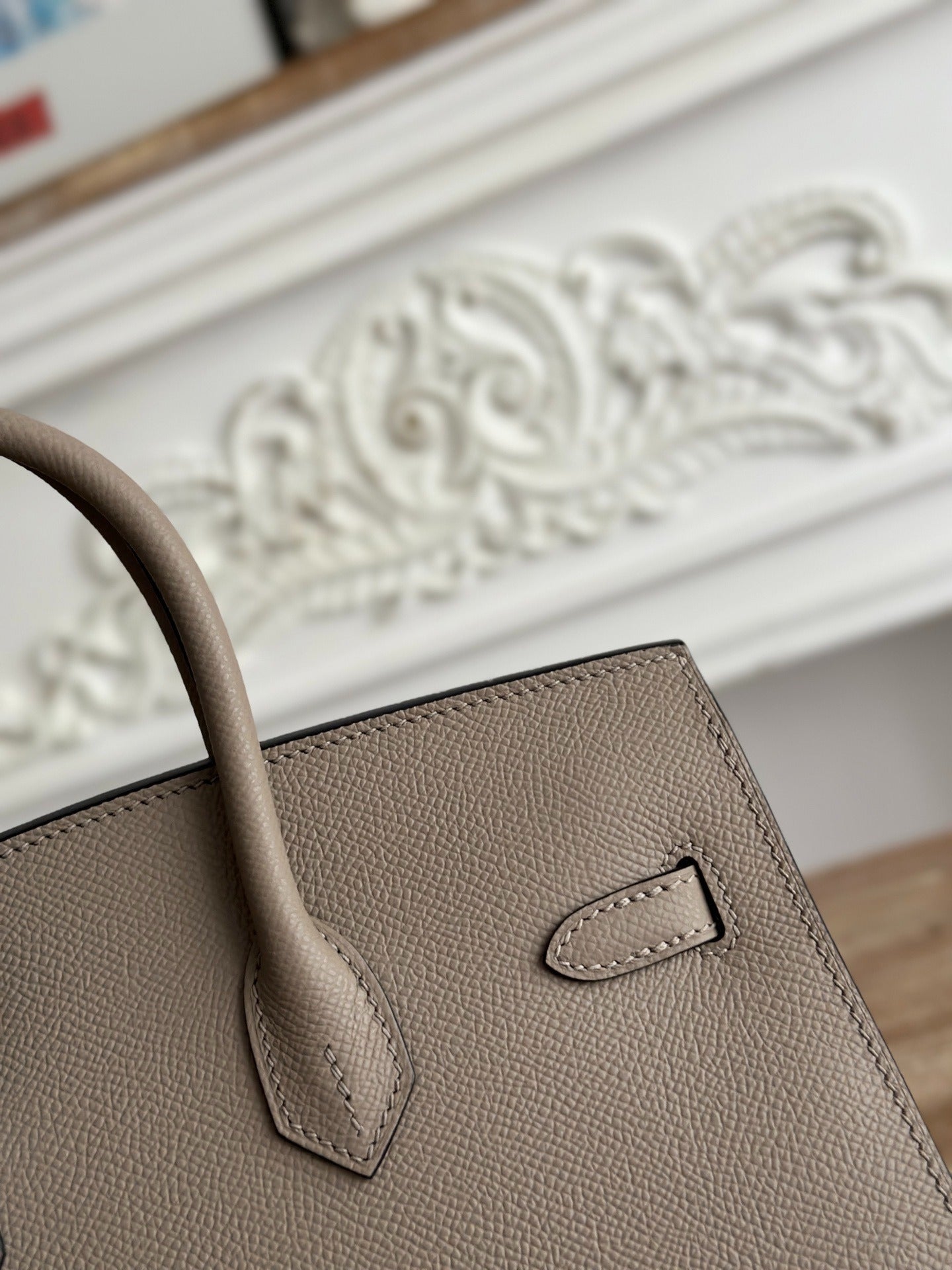 Hermes Birkin Style Handbag | 25cm Epsom Leather Tote | Asphalt Gray, Gold Hardware