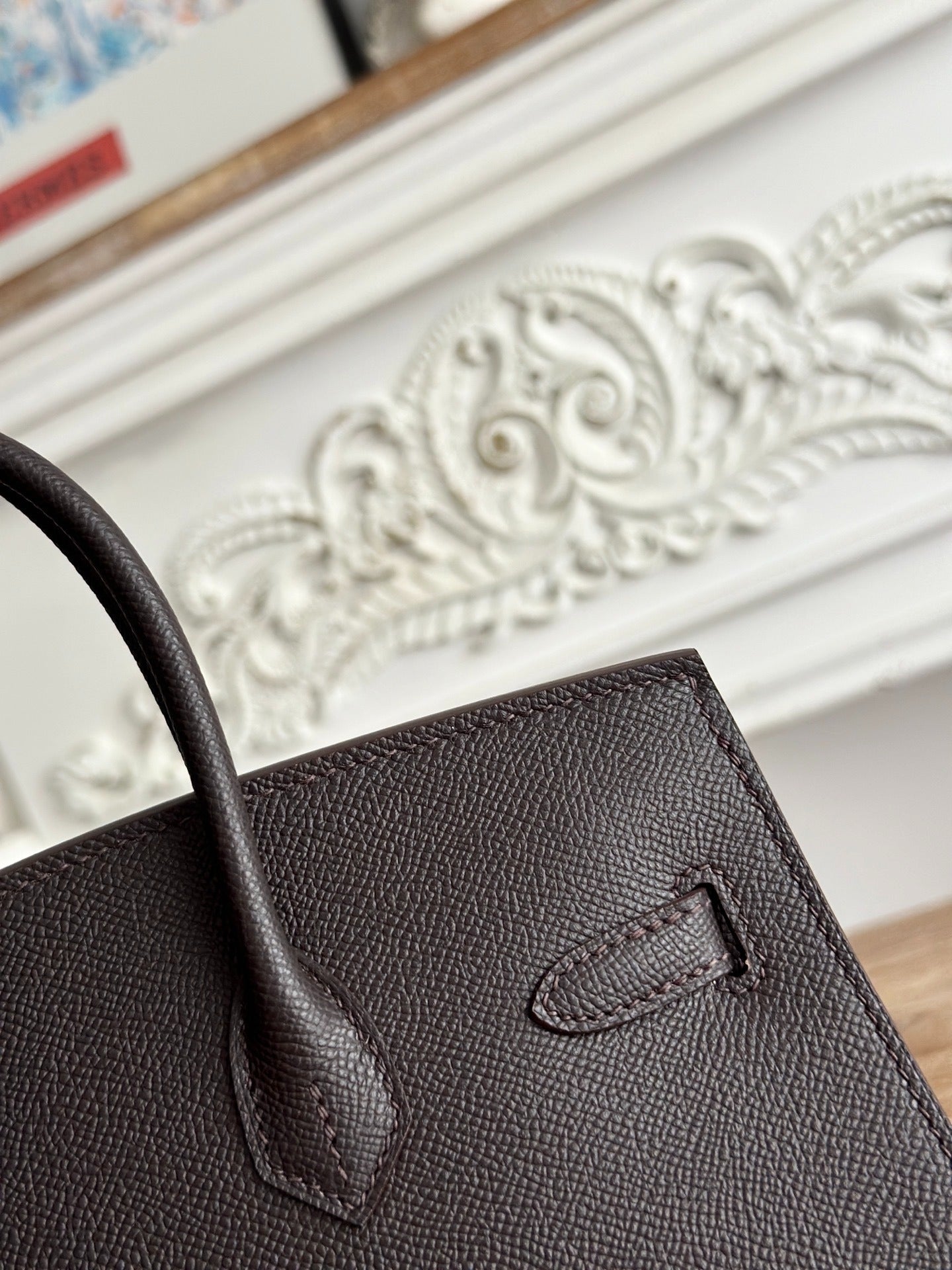 Birkin Style Handbag 25cm | Imported Epsom Leather | Rich Brown, Silver Hardware