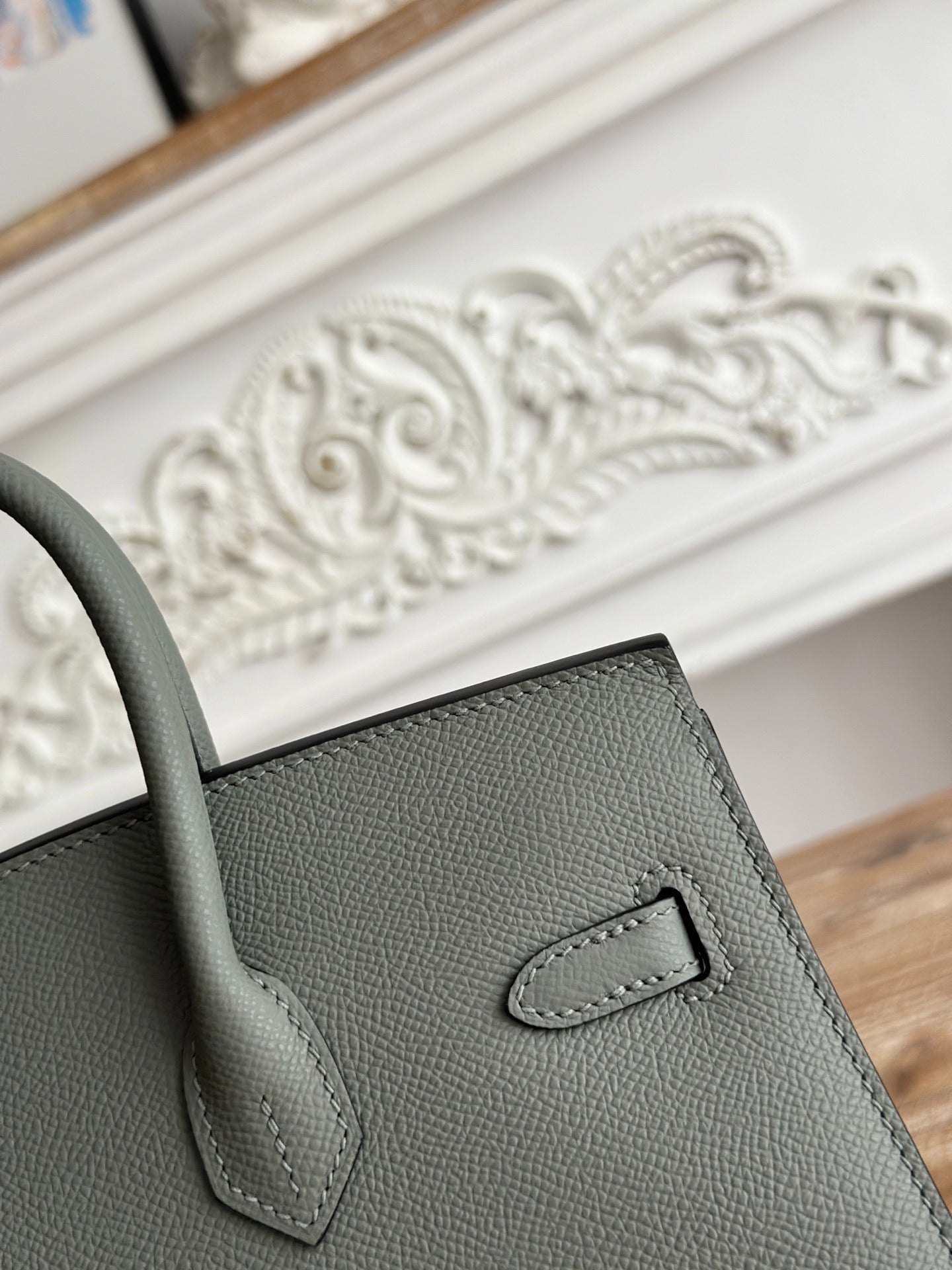 Hermes Birkin Style Handbag 25cm | Imported Epsom Leather | Pewter Grey