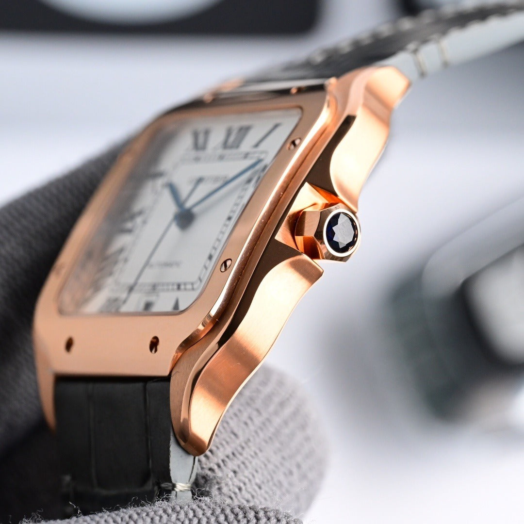 Cartier Santos Dumont Gold Case on Grey Leather Strap