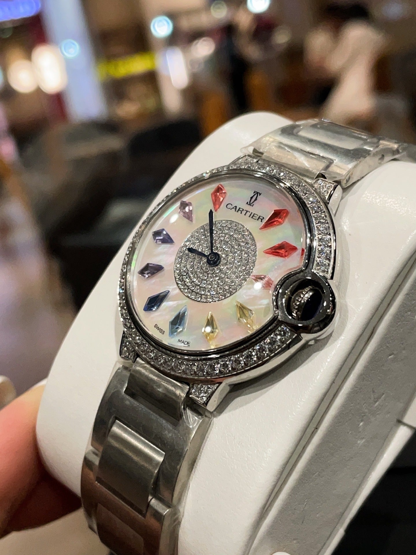 Cartier Ballon Bleu with Diamond Bezel and Mother-of-Pearl Gemstone Dial