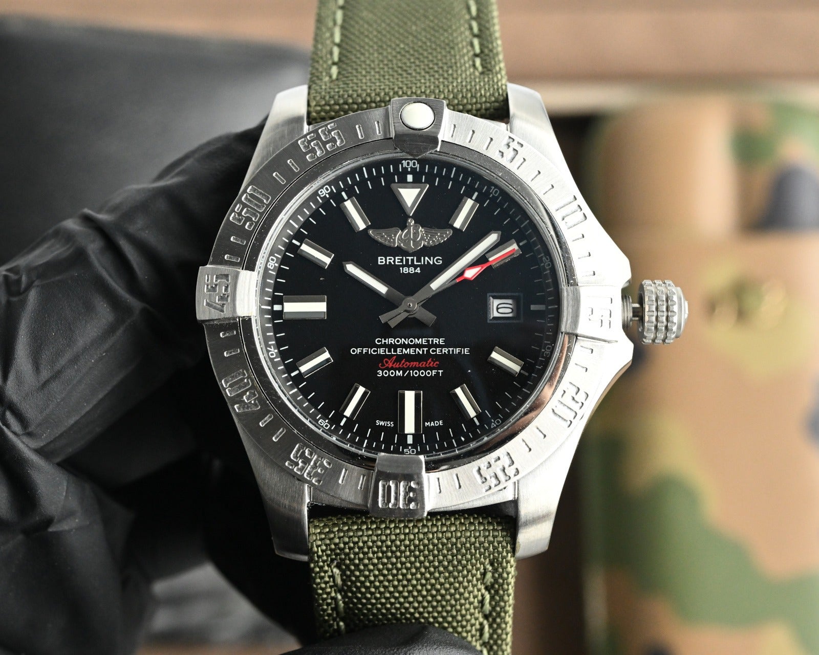 Breitling Super Avenger Automatic Watch 44mm | Black, Yellow Dial | Rubber & Fabric Strap