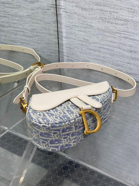 Christian Dior Saddle Bag 19.5cm | Sky Blue Raffia Oblique