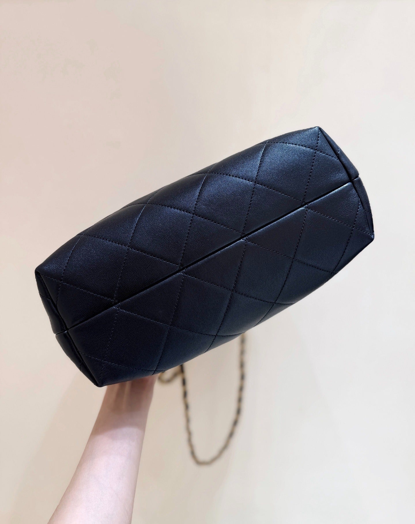 Chanel Gabrielle Hobo Bag | Grey Suede Black Quilted Leather Gold Chain
