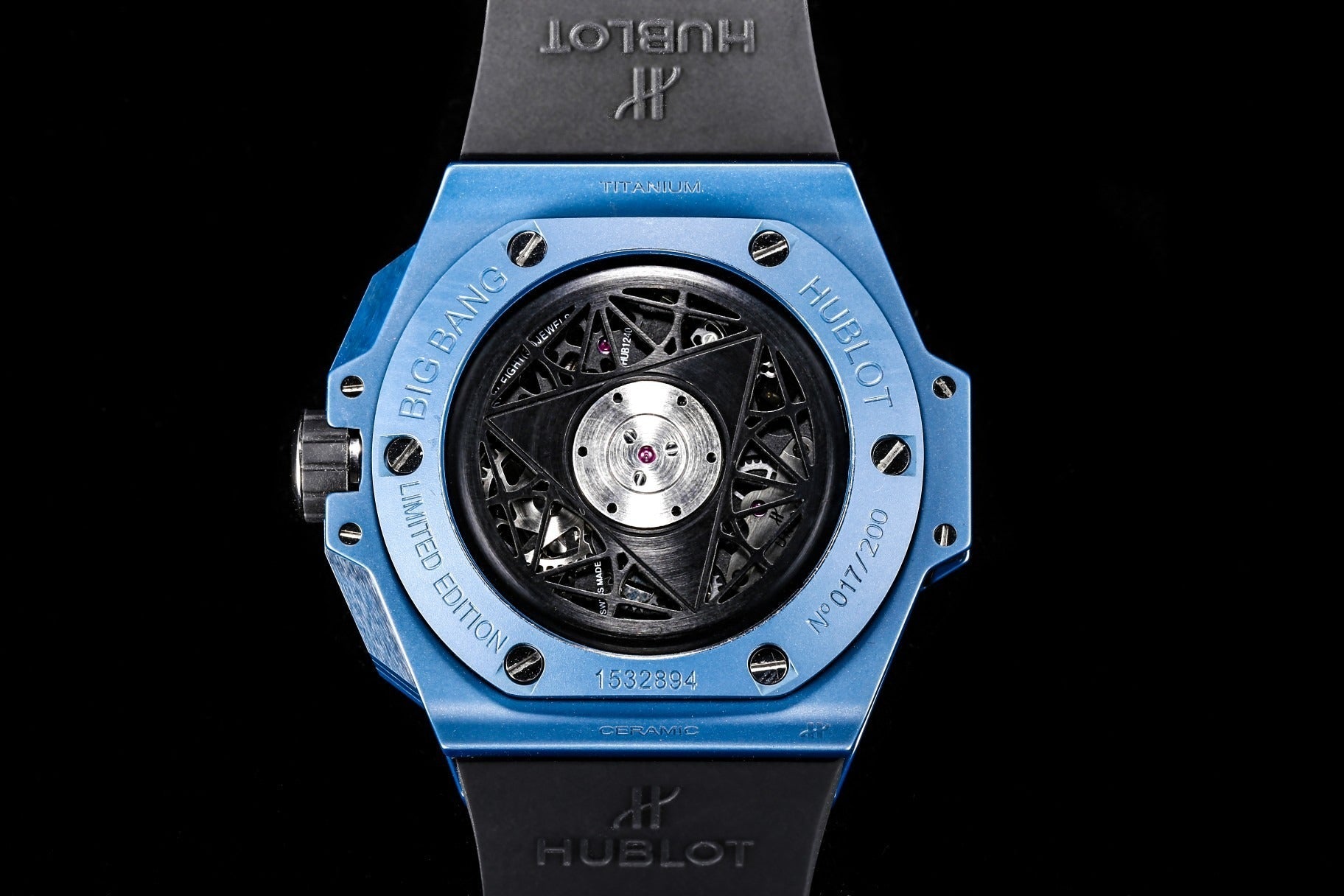 Blue Ceramic Hublot Sang Bleu with Geometric Skeleton Dial
