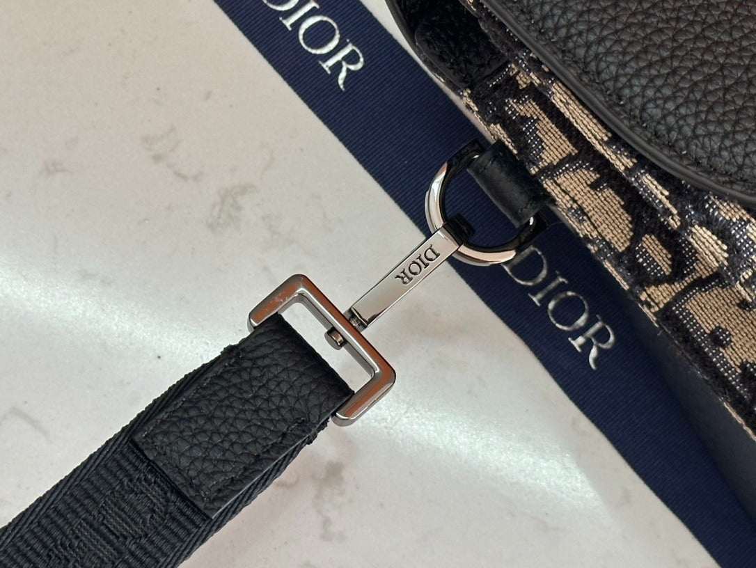 Christian Dior Oblique Flap Pouch | Blue Monogram Jacquard Leather