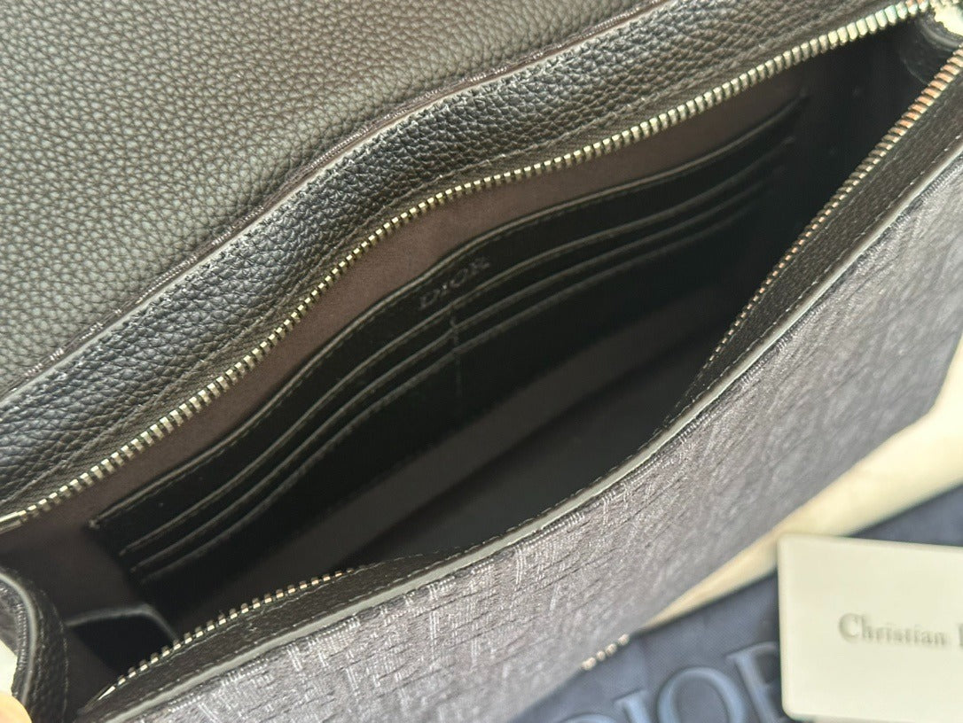 Christian Dior Oblique Flap Pouch | Black Monogram Leather Crossbody