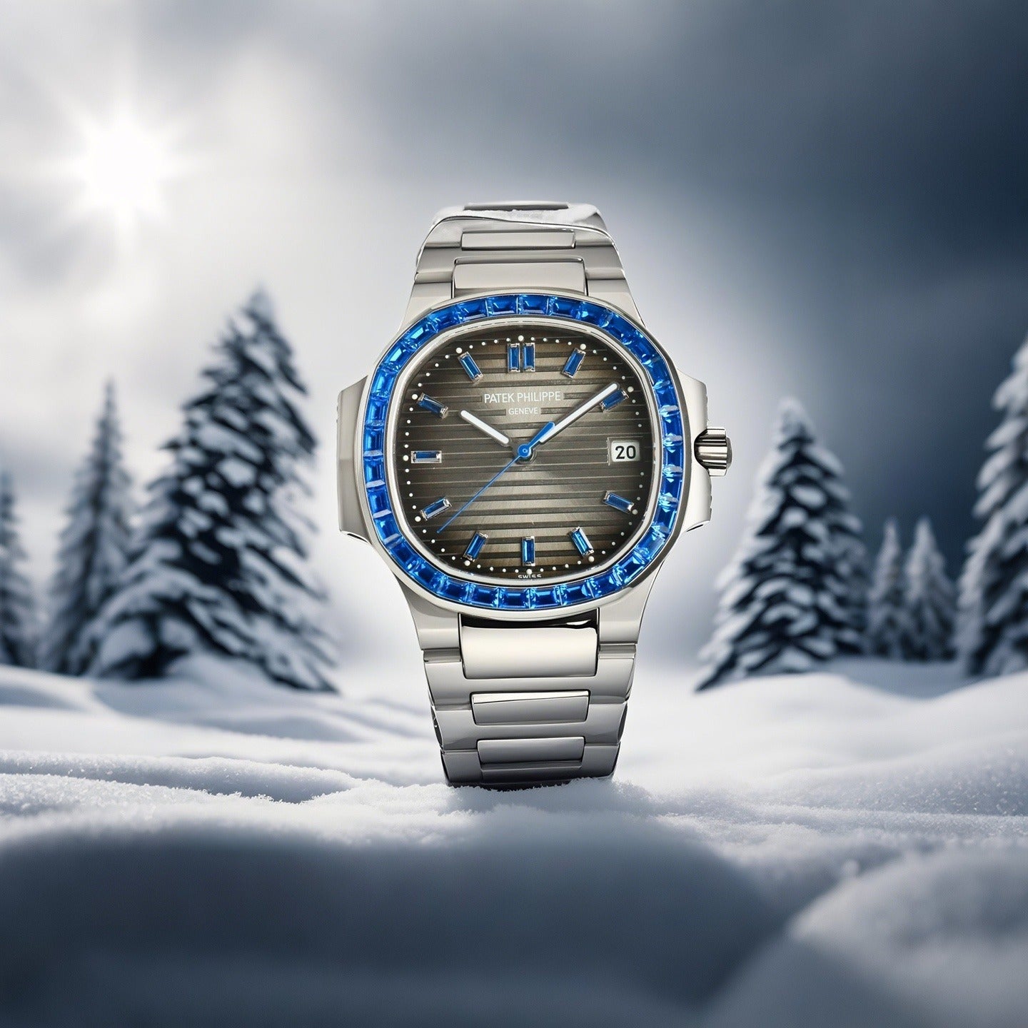 Patek Philippe Nautilus Style Automatic Watch | Gem-Set Bezel, Steel & Rose Gold