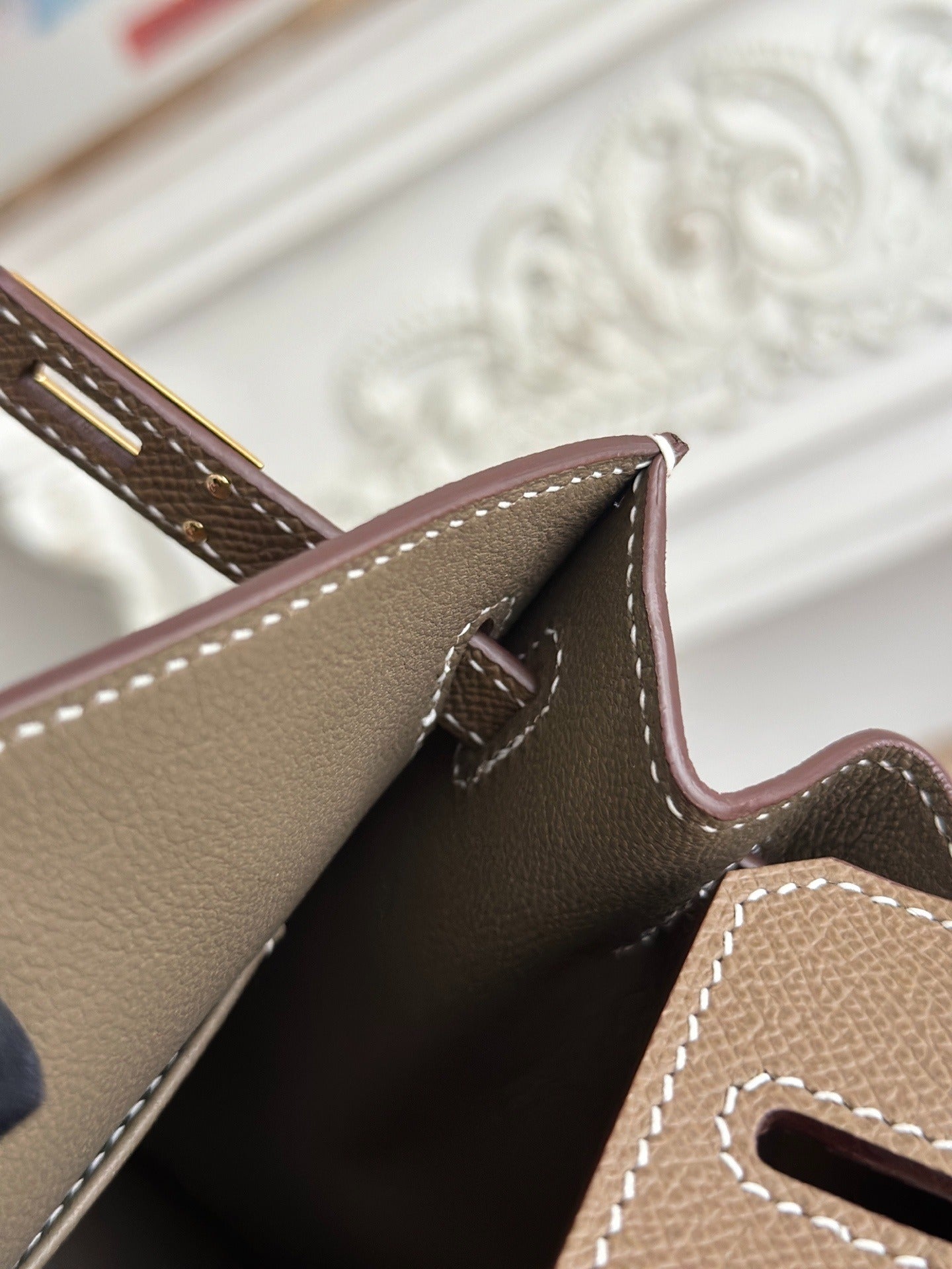 Birkin Style Handbag 25cm | Imported Epsom Leather | Large Gray, Gold Hardware