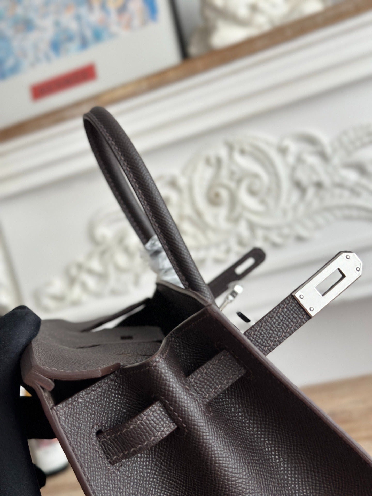 Birkin Style Handbag 25cm | Imported Epsom Leather | Rich Brown, Silver Hardware