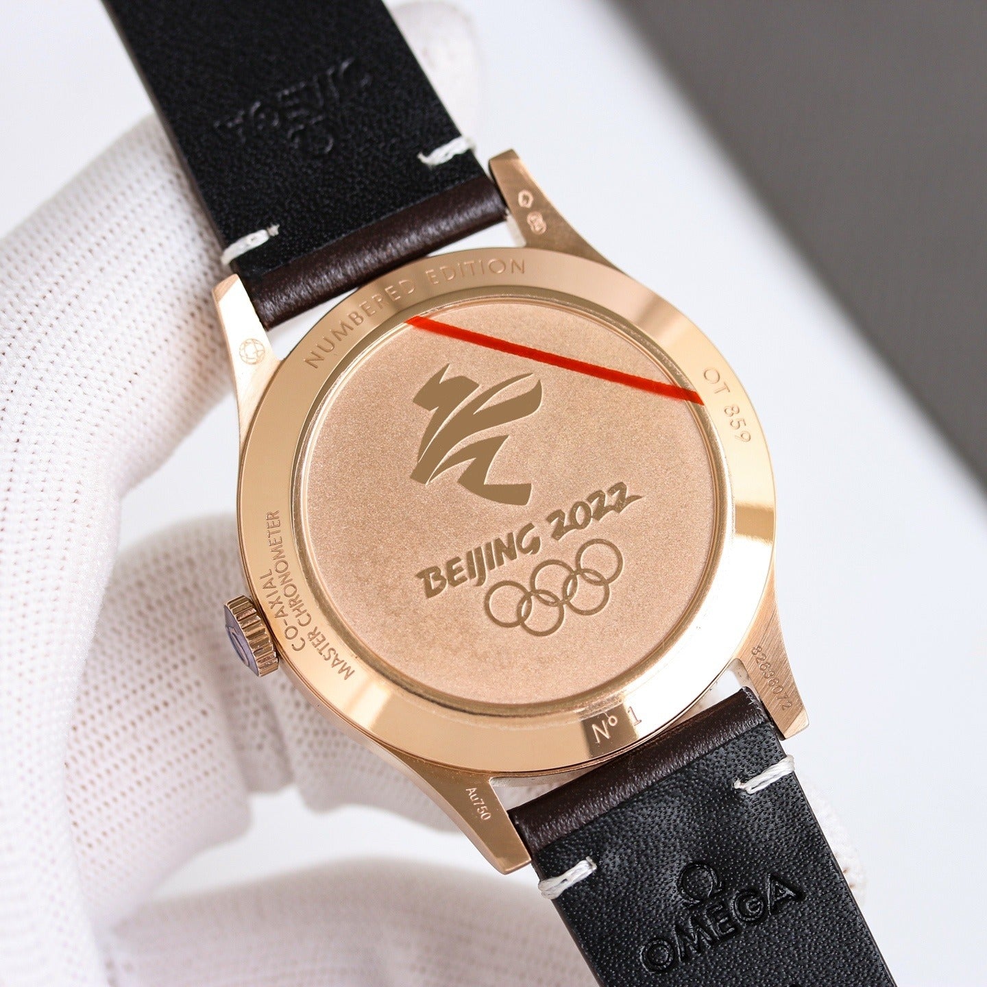 Omega with Railroad Track Minuterie and Brown Leather Strap