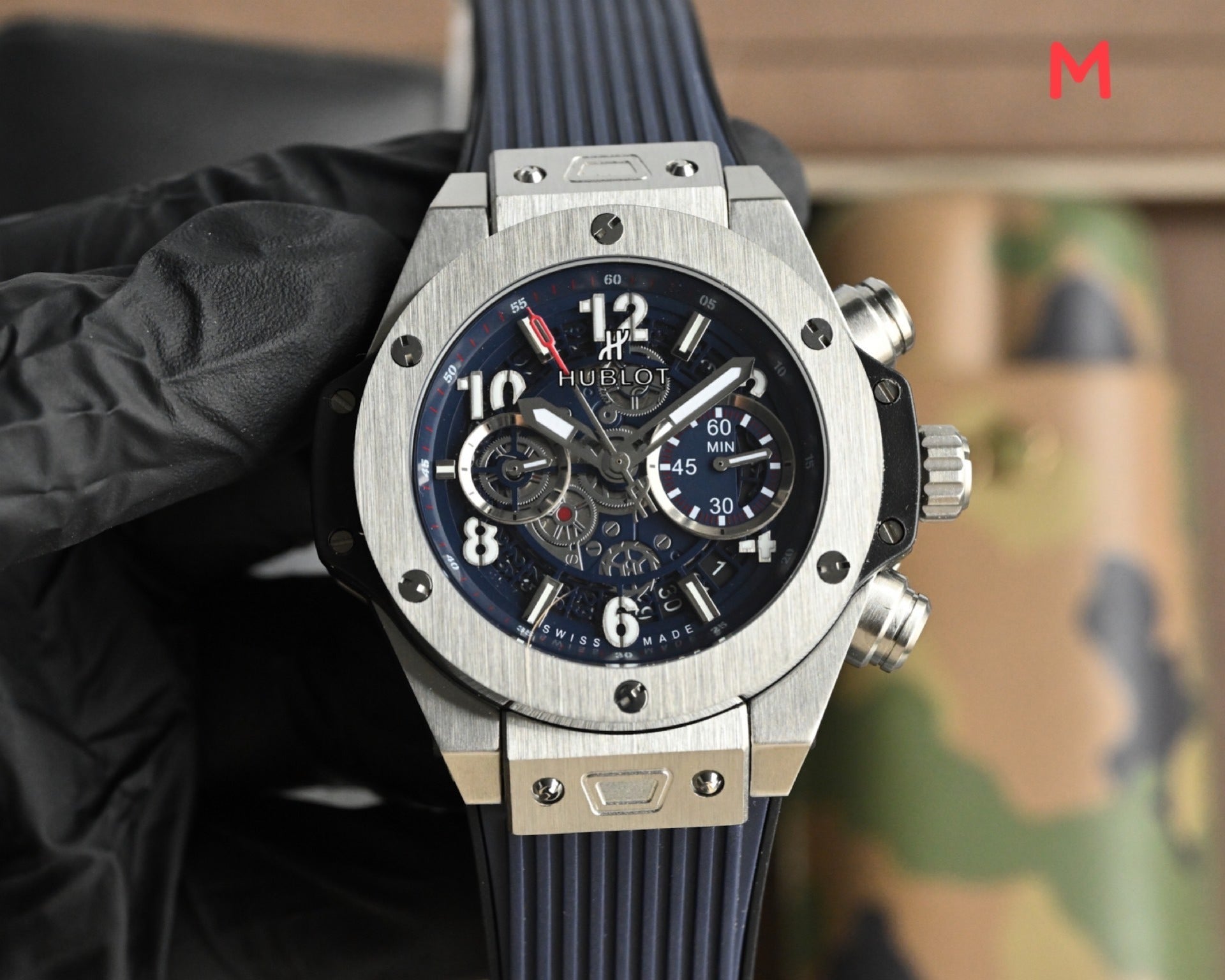 Hublot Big Bang Unico Rose Gold with Black Dial and Blue Strap